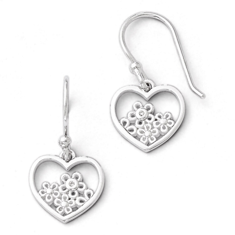Heart Shaped Flower Shepherd Hook Earrings Sterling Silver QW344