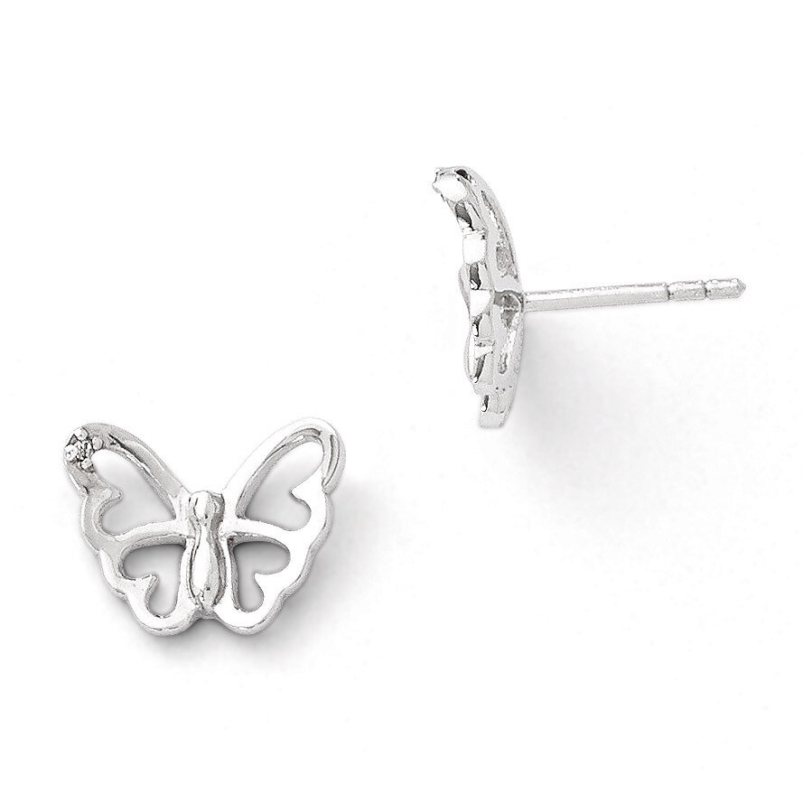 .01 ct Diamond Butterfly Post Earrings Sterling Silver QW384