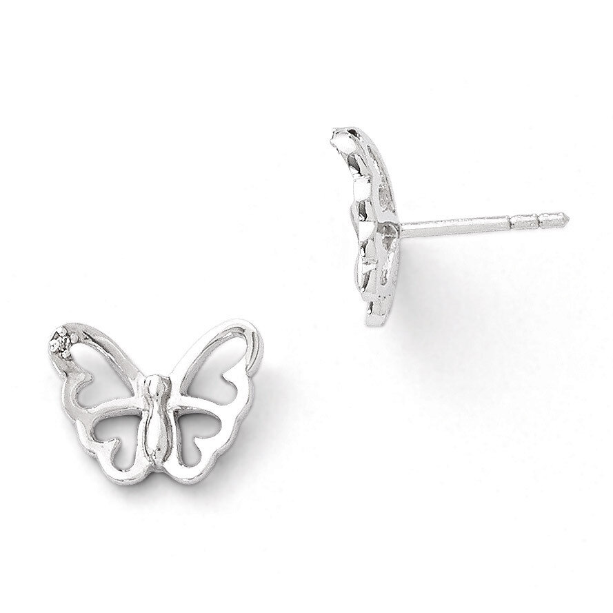 .01 ct Diamond Butterfly Post Earrings Sterling Silver QW384, MPN: QW384, 191101193729