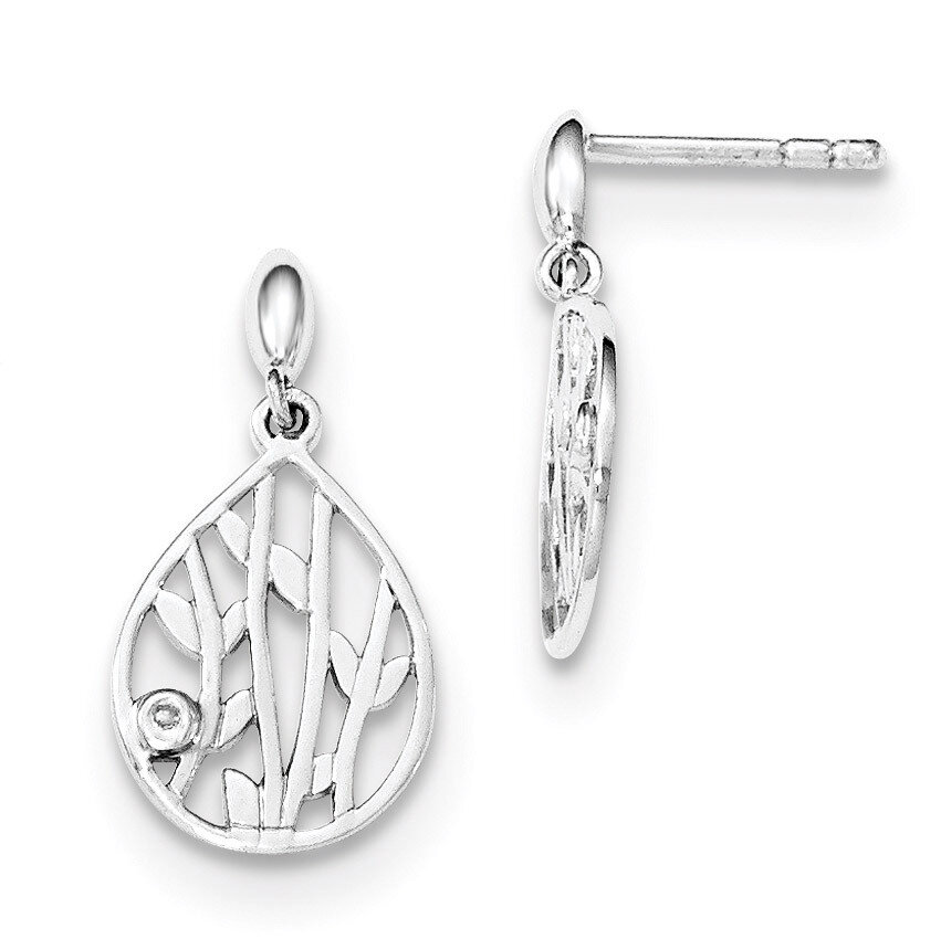 Leaf Post Dangle Earrings Sterling Silver Diamond QW401