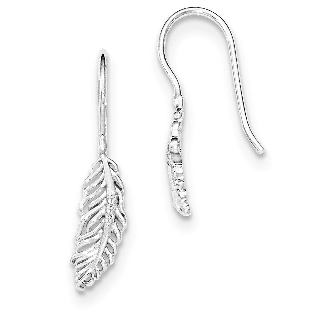 Feather Dangle Earrings Sterling Silver Diamond QW402