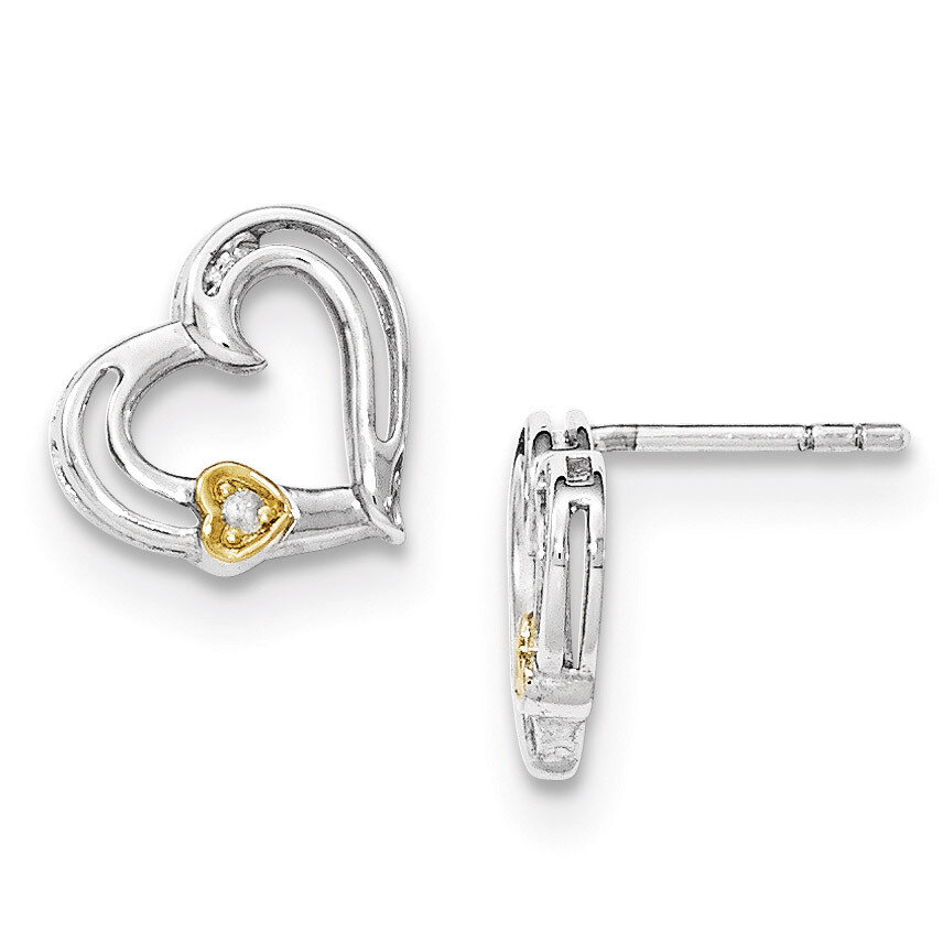 Gold-plated Heart Earrings Sterling Silver Diamond QW407