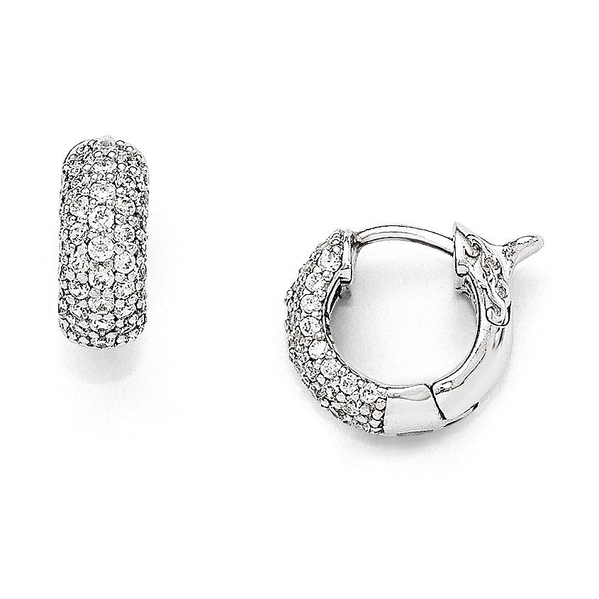 Small Hinged Hoop Earrings Sterling Silver Rhodium Plated Cubic Zirconia QE11273