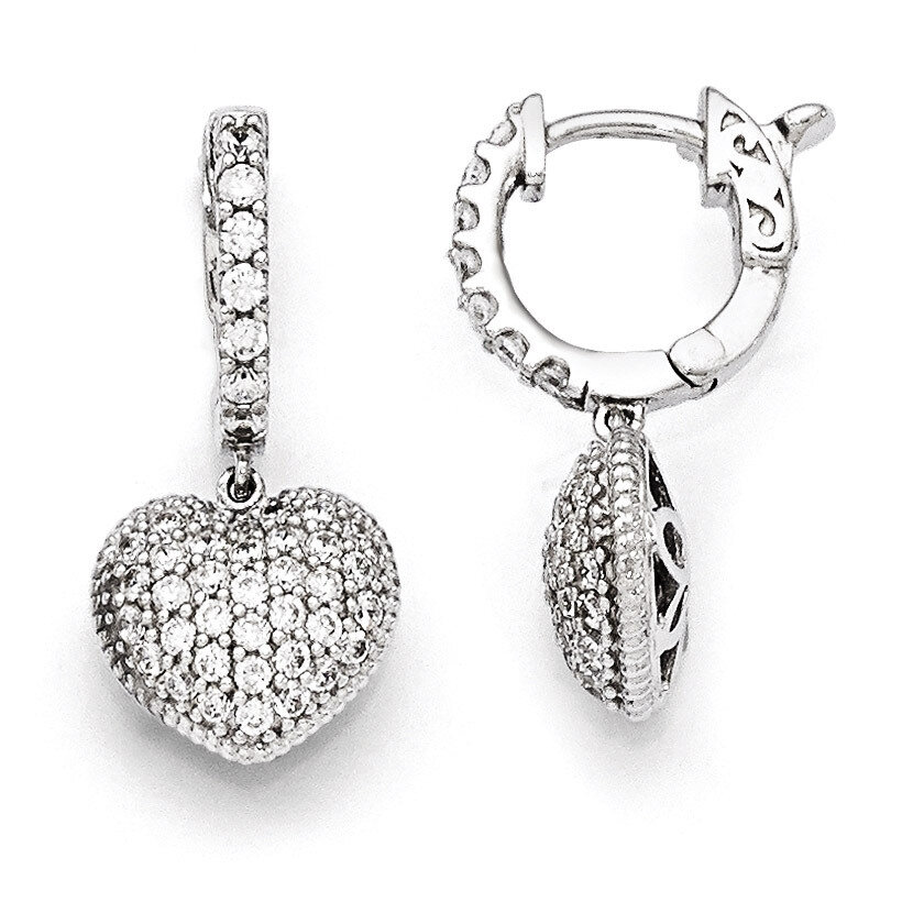 Hinged Hoop Dangle Heart Earrings Sterling Silver Rhodium Plated Cubic Zirconia QE11291, MPN: QE112…