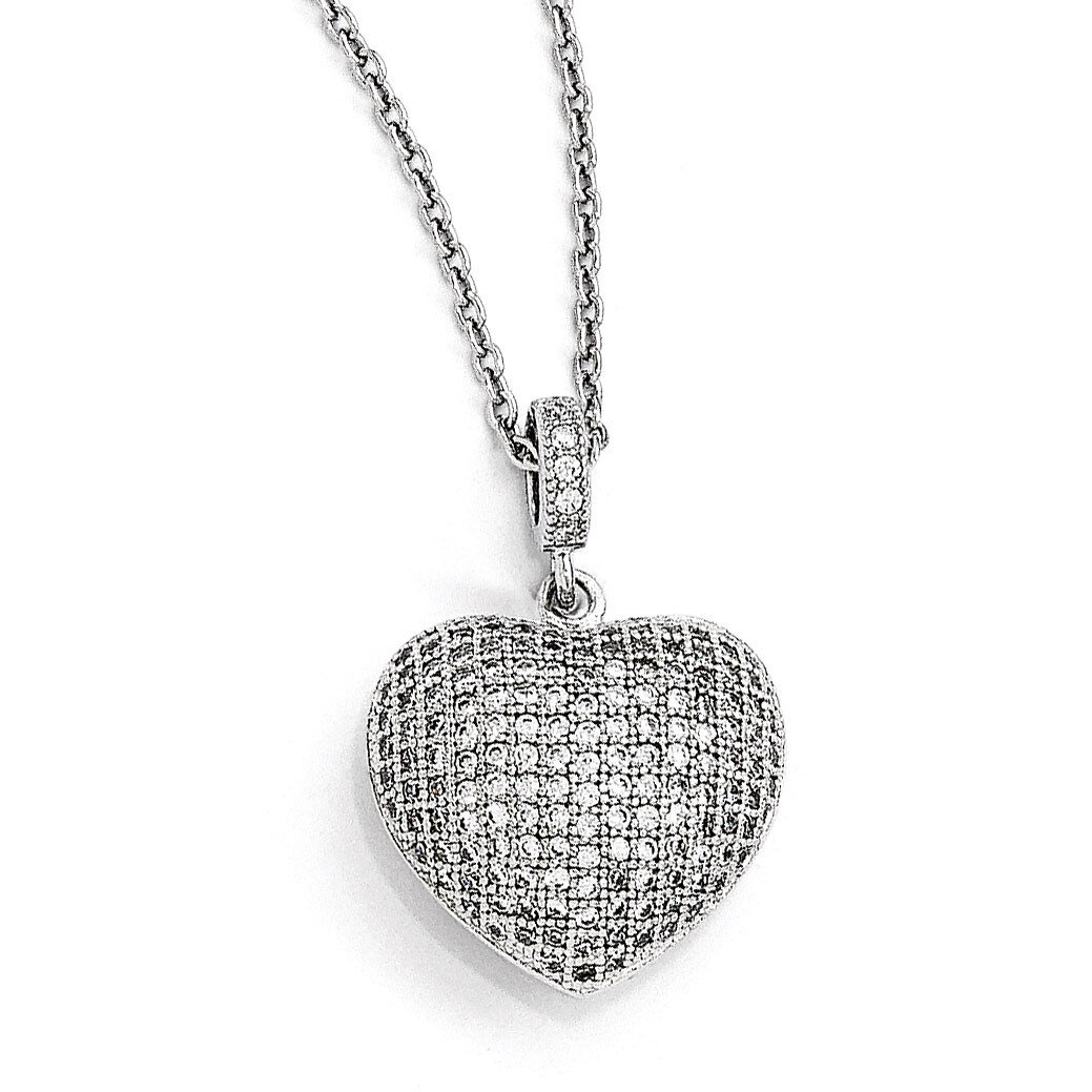 Heart Necklace Sterling Silver &amp; Cubic Zirconia Polished QMP101-18, MPN: QMP101-18, 886774165172