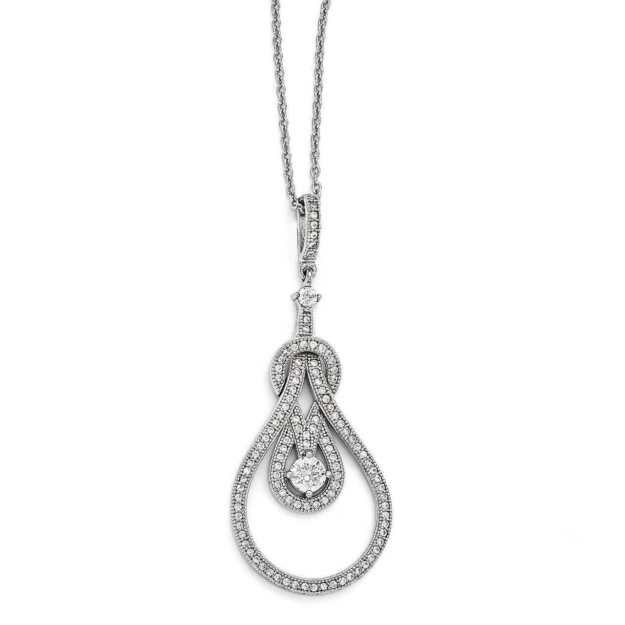 Necklace Sterling Silver &amp; Cubic Zirconia Polished QMP1066-18