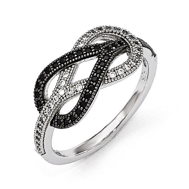 black and clear Cubic Zirconia Polished Ring Sterling Silver QMP1080