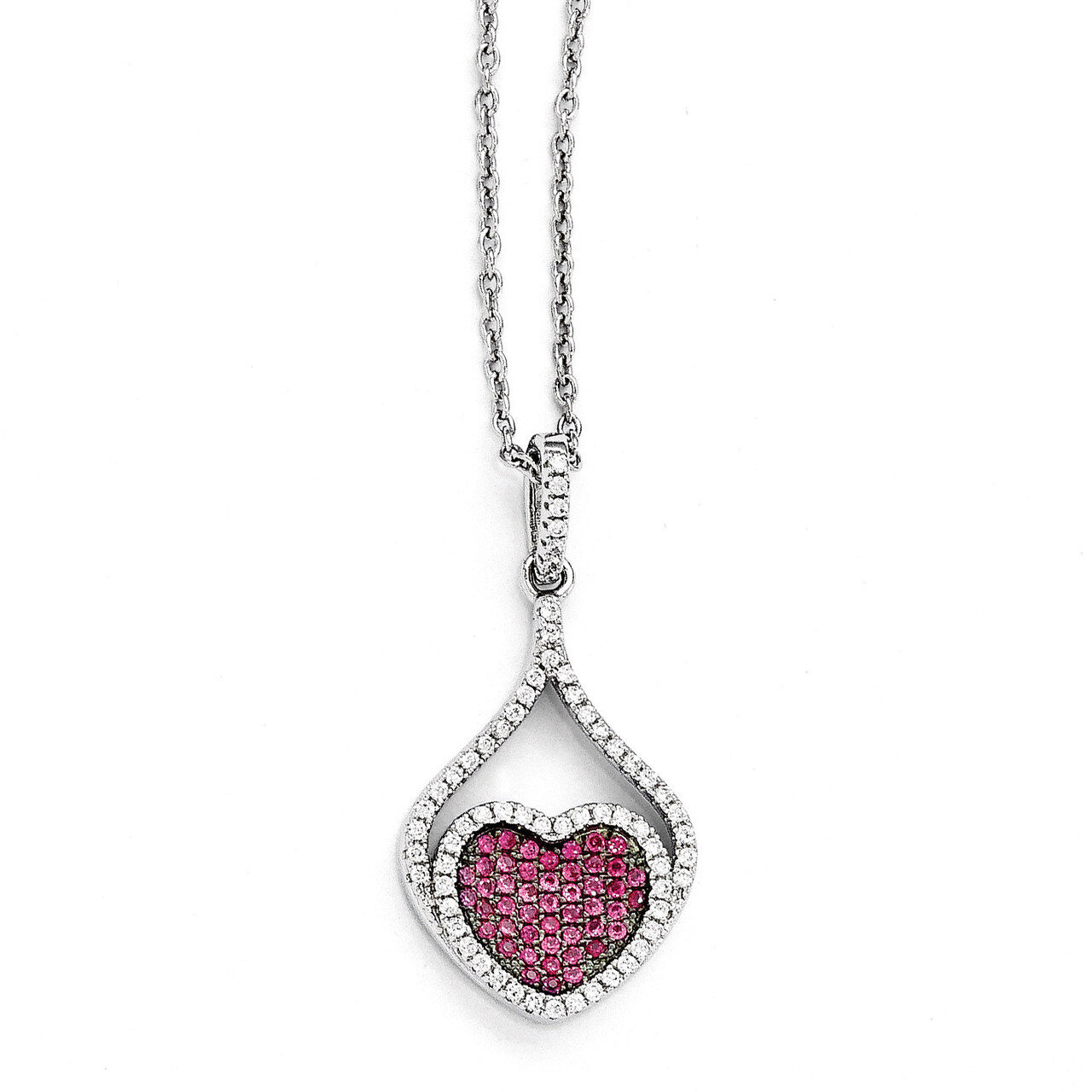 Red &amp; White Cubic Zirconia Polished Heart Necklace Sterling Silver QMP1089-18, MPN: QMP1089-18, 191…