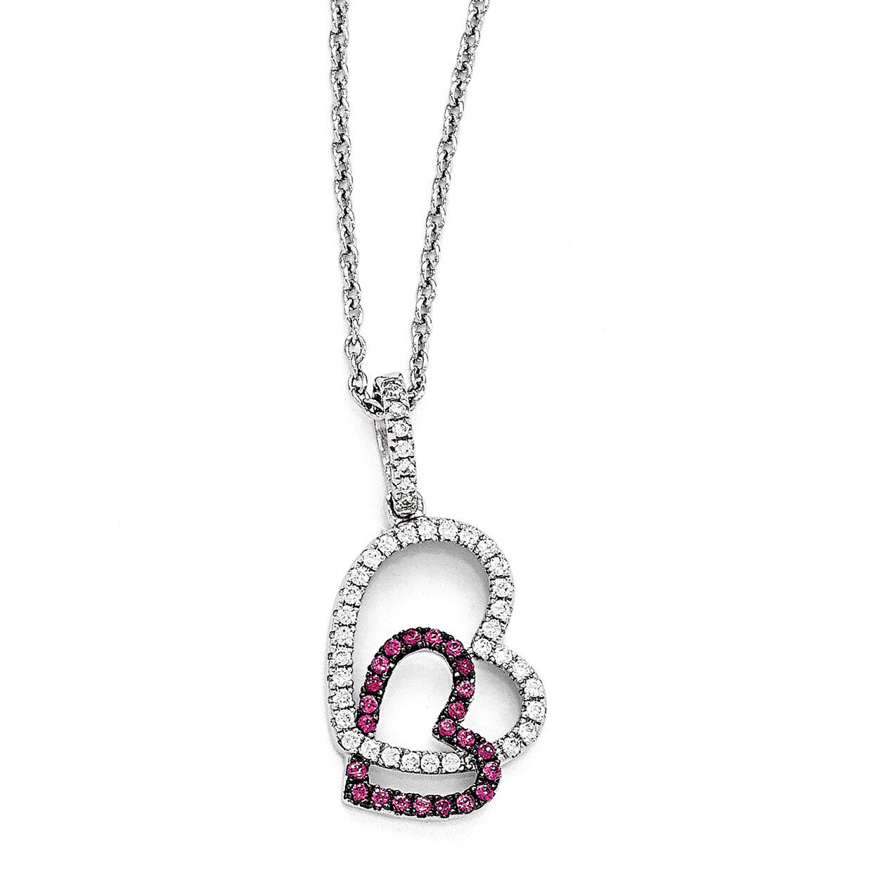 Hearts Necklace Sterling Silver &amp; Cubic Zirconia QMP1096-18, MPN: QMP1096-18, 191101471858