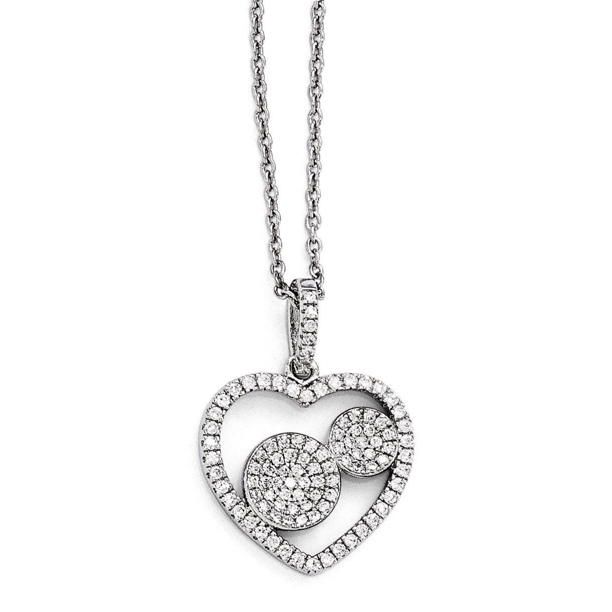 Heart Necklace Sterling Silver &amp; Cubic Zirconia Polished QMP1101-18, MPN: QMP1101-18,