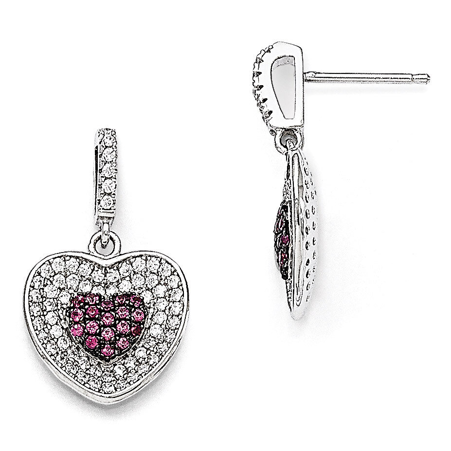 Heart Dangle Post Earrings Sterling Silver &amp; Cubic Zirconia QMP1105, MPN: QMP1105, 883957054773