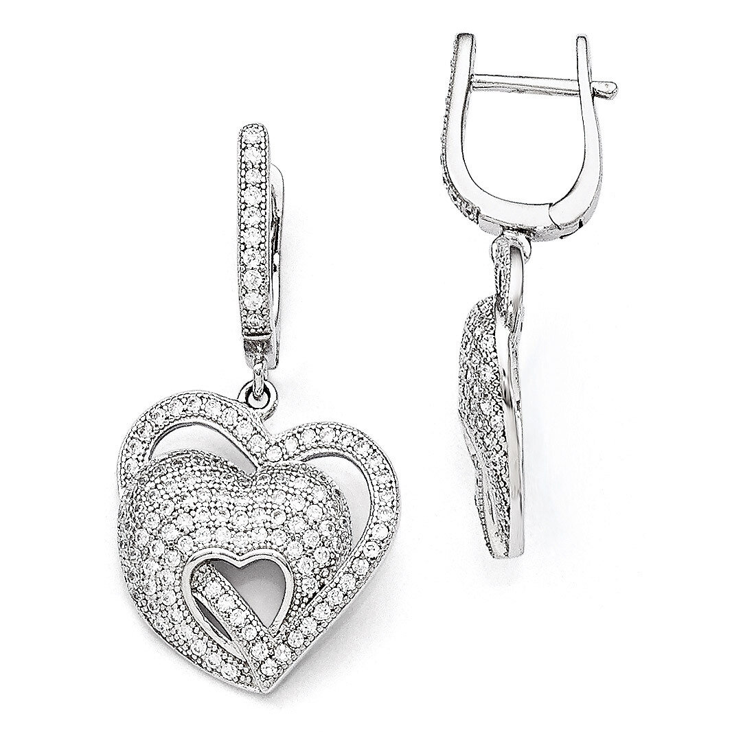 Hearts Hinged Post Earrings Sterling Silver & Cubic Zirconia QMP1111