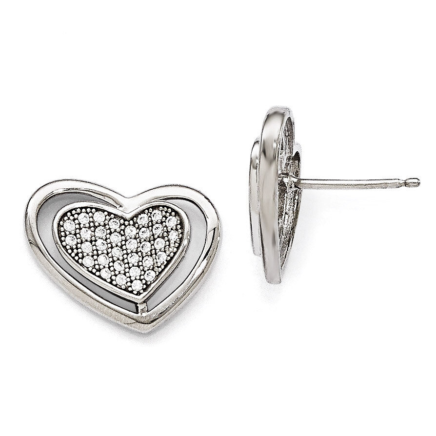 Heart Post Earrings Sterling Silver &amp; Cubic Zirconia Polished QMP1121, MPN: QMP1121, 883957050669