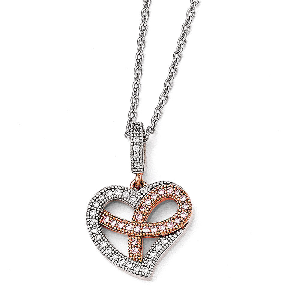 Polished Heart Necklace Sterling Silver Rose Gold-plated Cubic Zirconia QMP1125-18