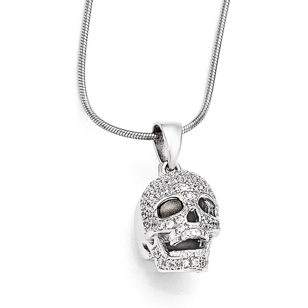 Skull Necklace Sterling Silver &amp; Cubic Zirconia Polished QMP1141-18