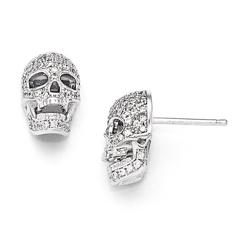 Skull Post Earrings Sterling Silver &amp; Cubic Zirconia Polished QMP1142, MPN: QMP1142, 191101469725