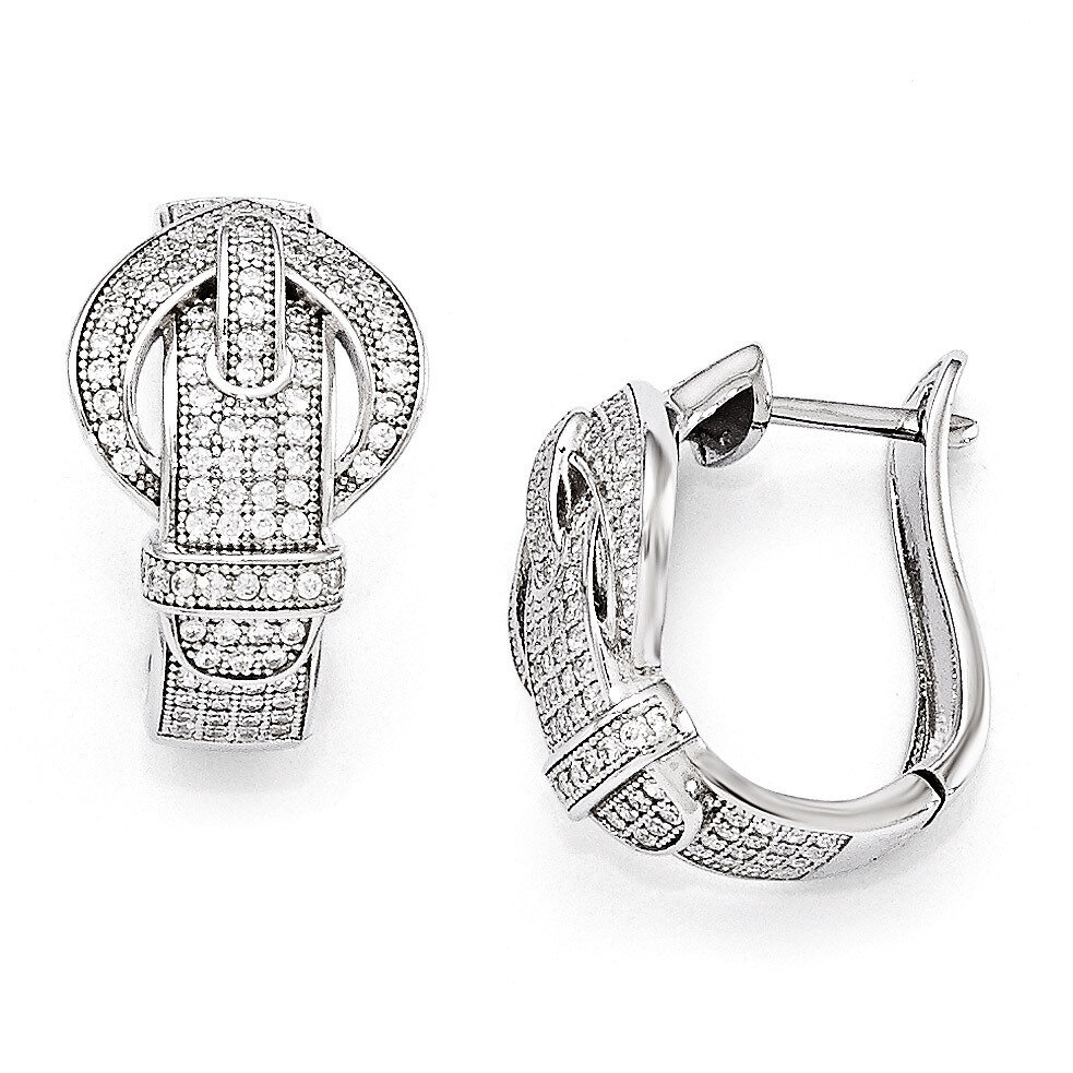 Buckle Hinged Post Earrings Sterling Silver &amp; Cubic Zirconia QMP1145, MPN: QMP1145, 191101194955