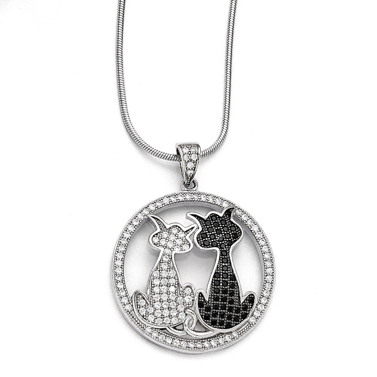 Cats Necklace Sterling Silver & Cubic Zirconia QMP1152-18