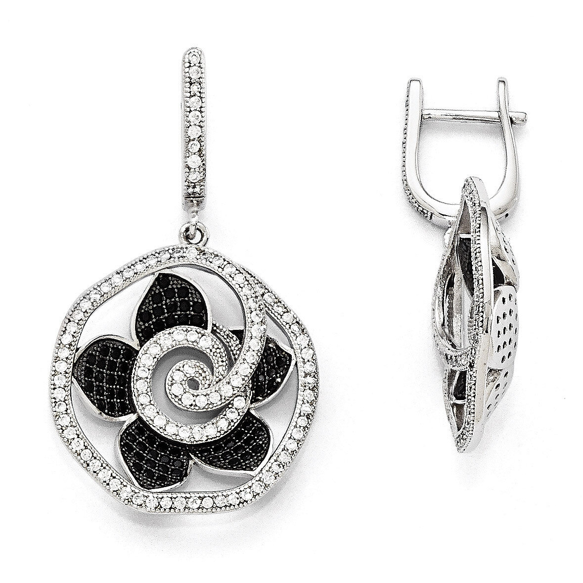 Flower Dangle Hinged Hoop Earrings Sterling Silver &amp; Cubic Zirconia QMP1182, MPN: QMP1182, 88395703…