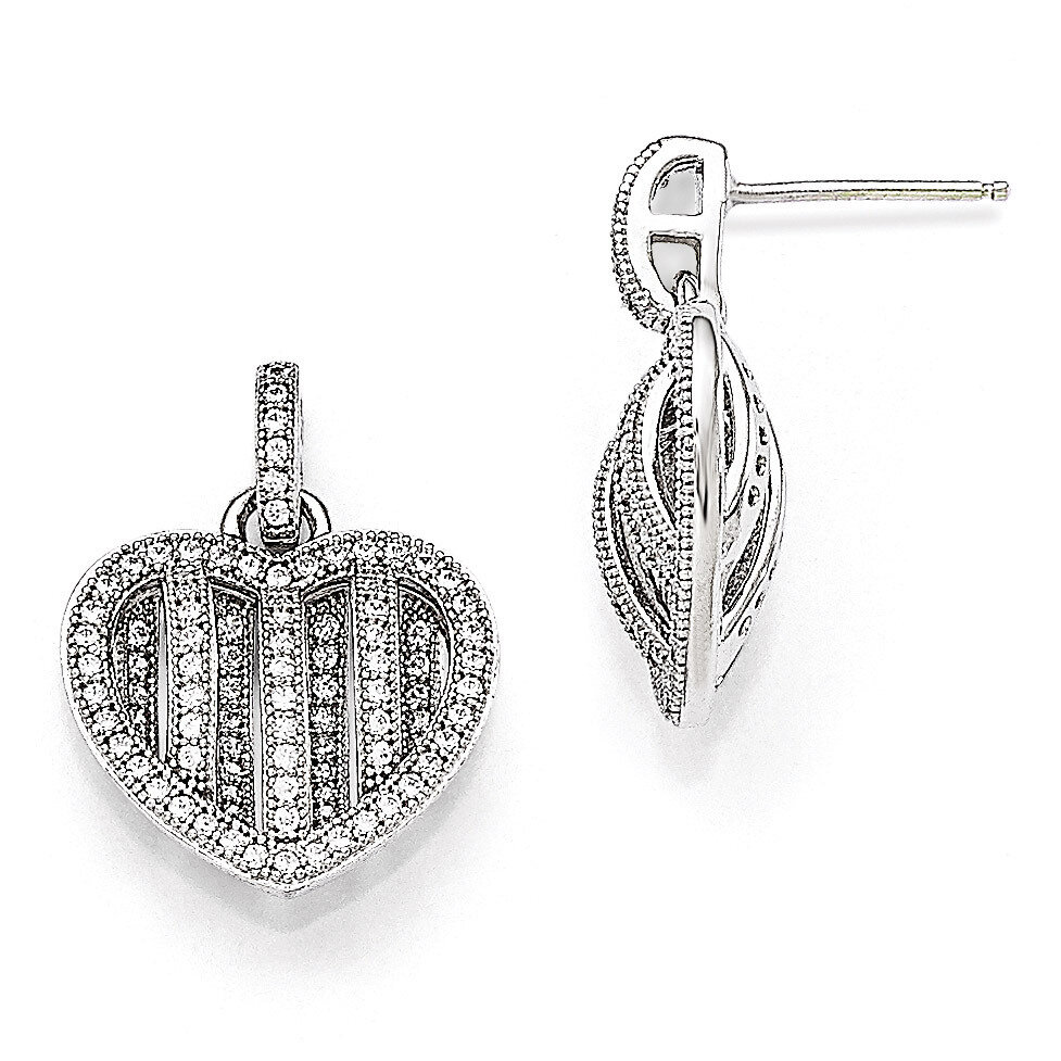 Heart Dangle Post Earrings Sterling Silver &amp; Cubic Zirconia Polished QMP119, MPN: QMP119, 883957056…