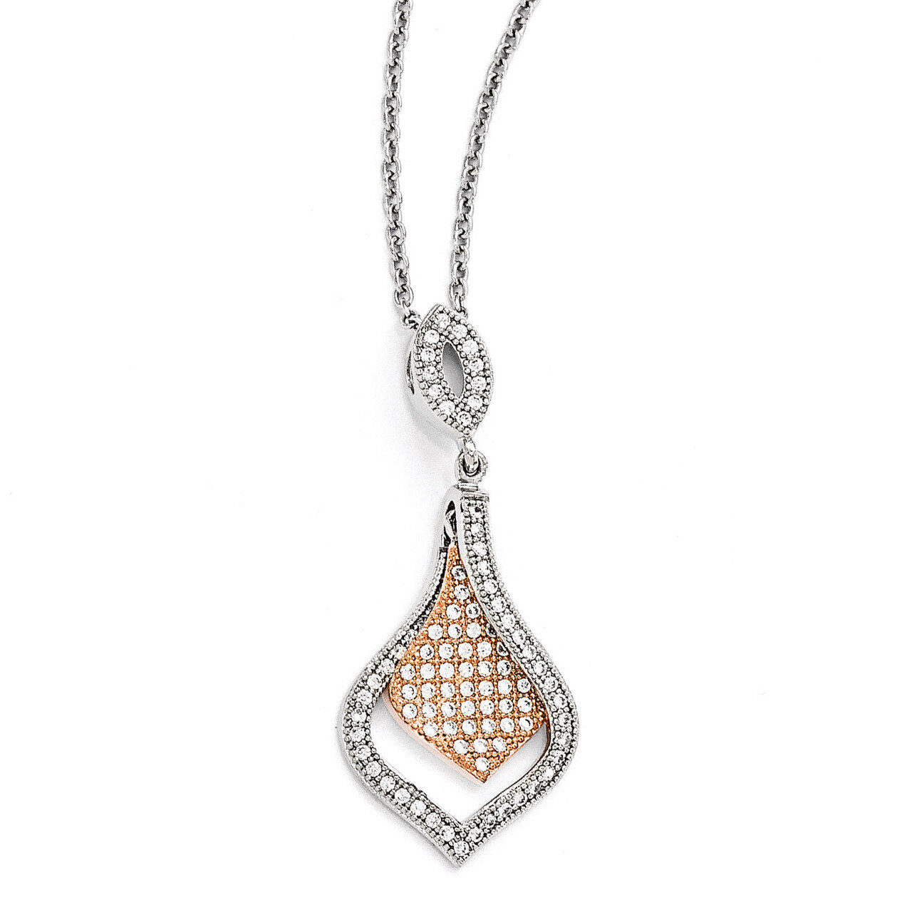 Necklace Sterling Silver Rose Gold-plated Cubic Zirconia QMP1234-18