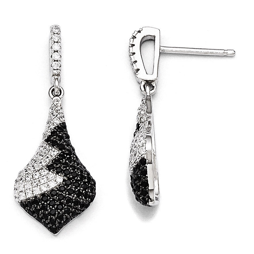 Black & White Cubic Zirconia Dangle Post Earrings Sterling Silver QMP1242
