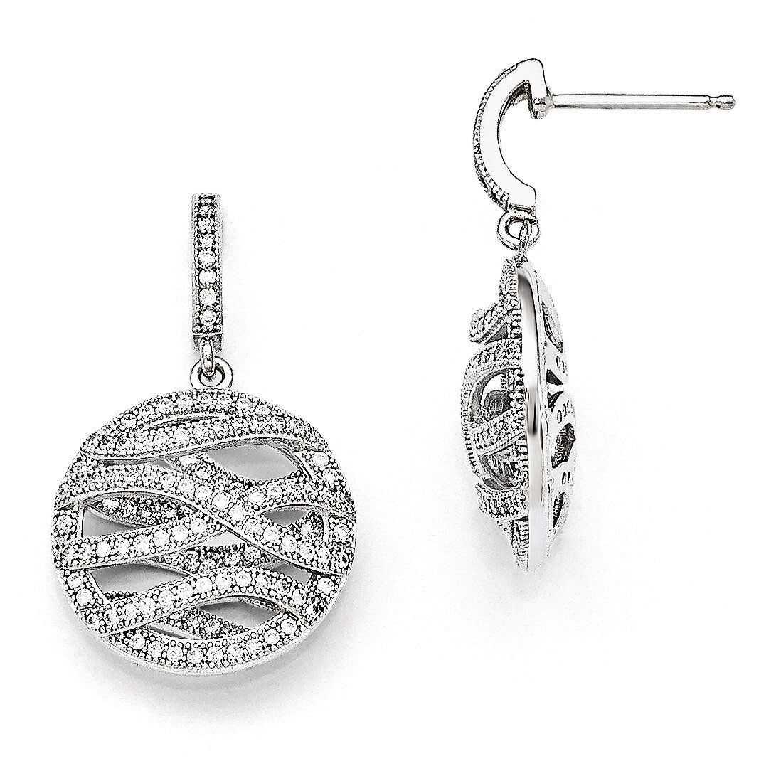 Round Dangle Post Earrings Sterling Silver &amp; Cubic Zirconia Polished QMP126, MPN: QMP126, 883957056…
