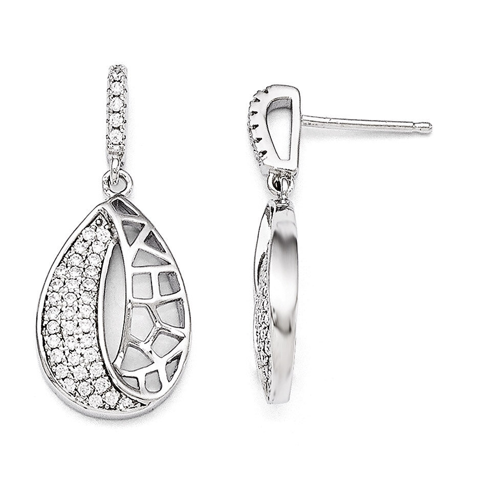 Teardrop Dangle Post Earrings Sterling Silver &amp; Cubic Zirconia QMP1260, MPN: QMP1260, 883957050010