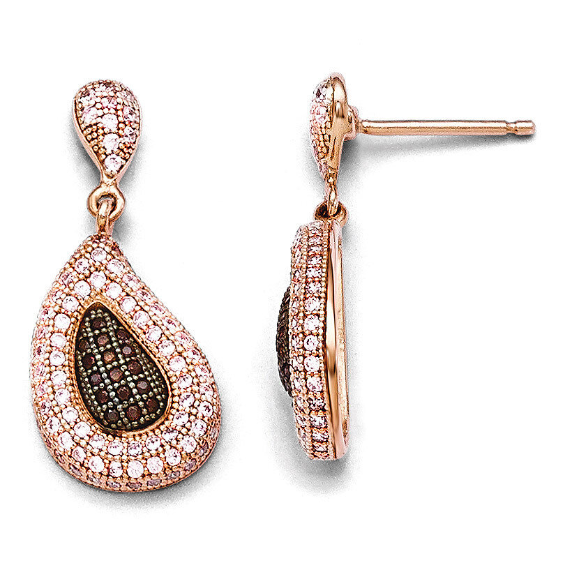 Dangle Post Earrings Sterling Silver Rose Gold-plated Cubic Zirconia QMP1264, MPN: QMP1264, 1911014…