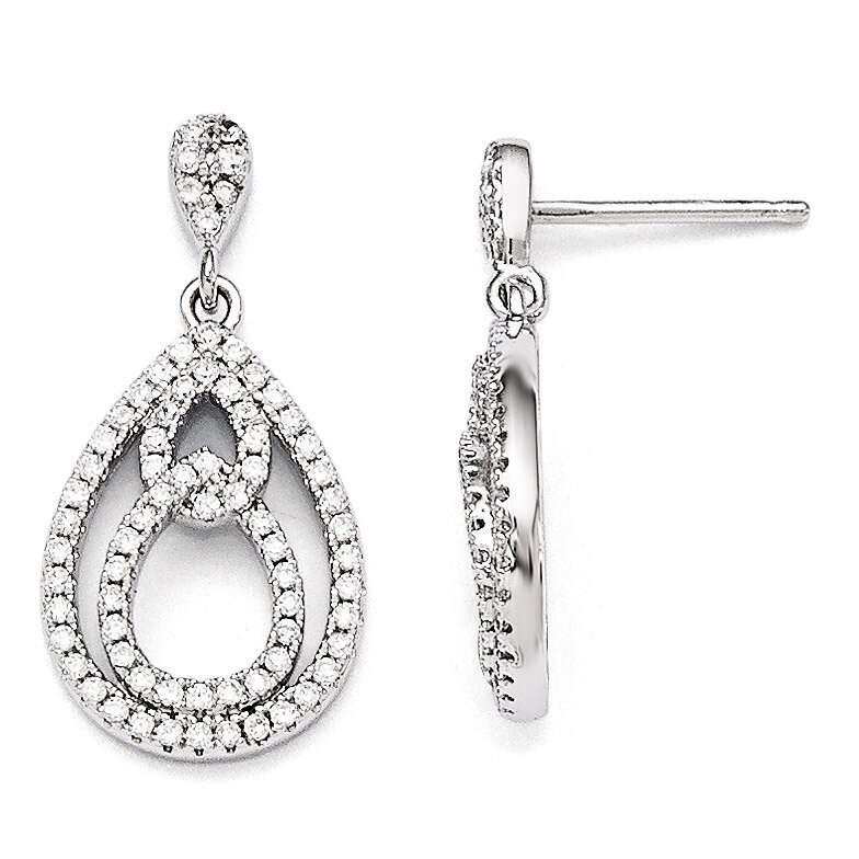 Dangle Post Earrings Sterling Silver & Cubic Zirconia Polished QMP1269