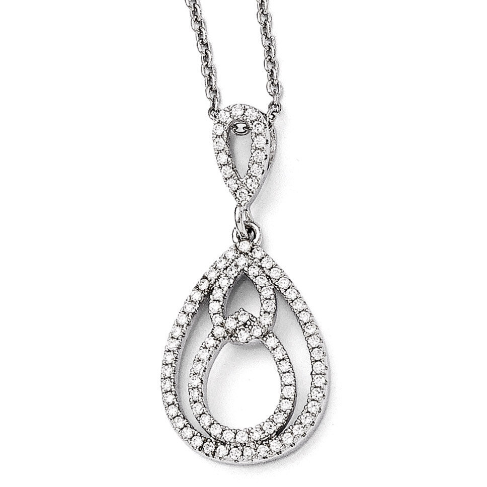Teardrop Necklace Sterling Silver & Cubic Zirconia Polished QMP1270-18