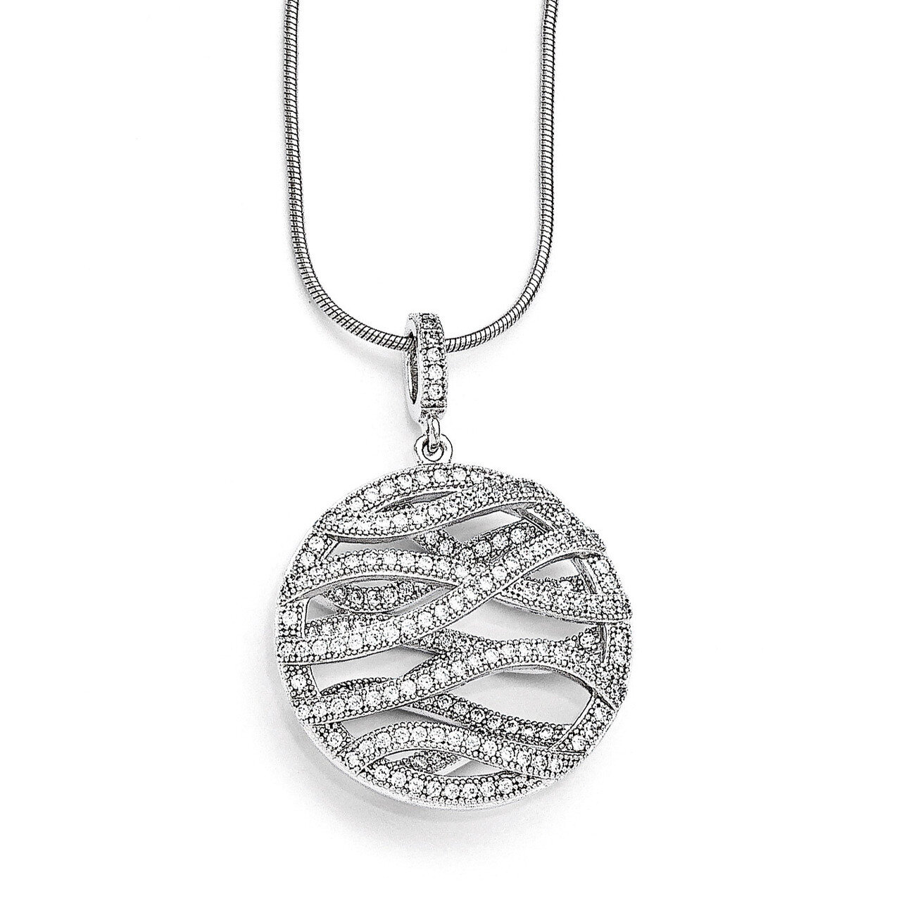 Fancy Round Necklace Sterling Silver &amp; Cubic Zirconia Polished QMP127-18, MPN: QMP127-18, 883957043…