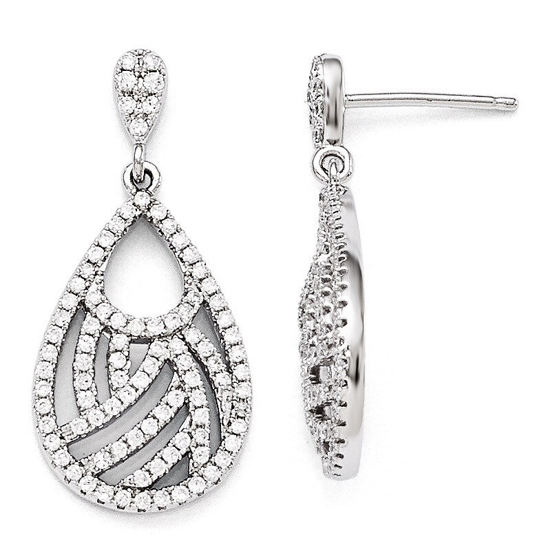 Dangle Post Earrings Sterling Silver & Cubic Zirconia Polished QMP1274