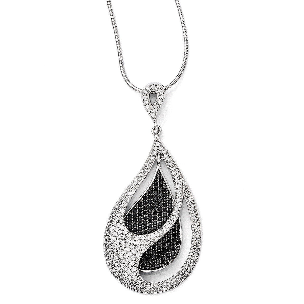 Teardrop Necklace Sterling Silver & Cubic Zirconia QMP1275-18