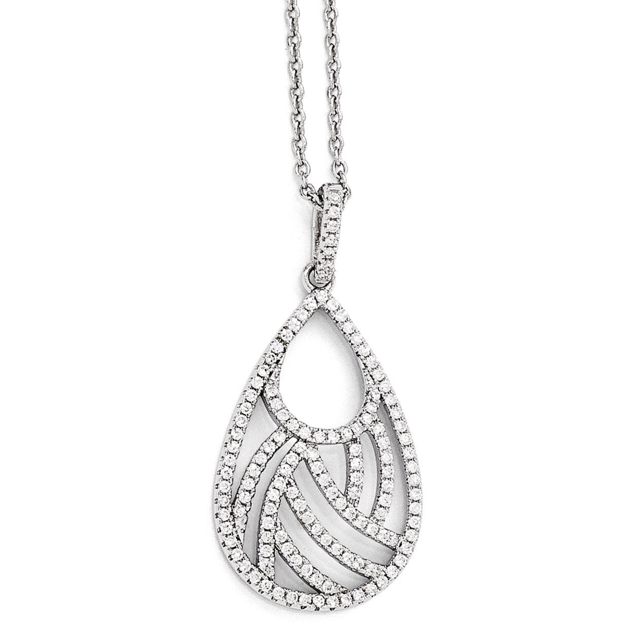 Teardrop Necklace Sterling Silver &amp; Cubic Zirconia Polished QMP1276-18, MPN: QMP1276-18,