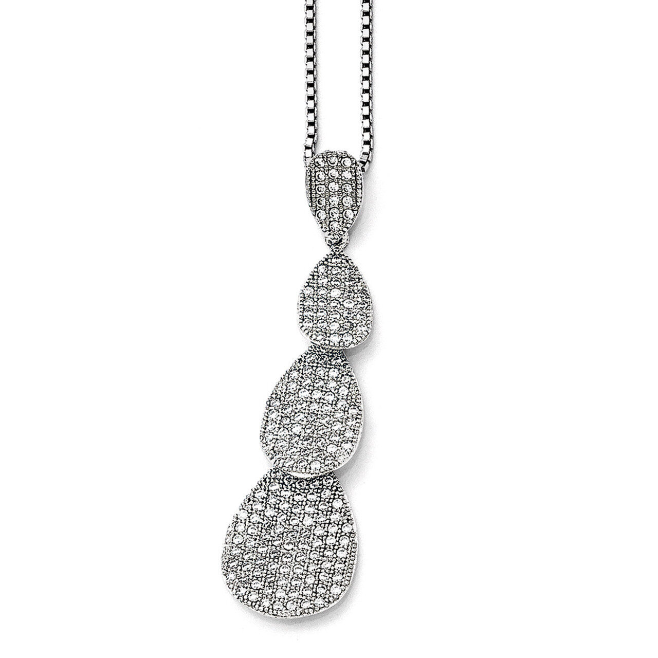 Triple Teardrop Necklace Sterling Silver &amp; Cubic Zirconia Polished QMP1294-18, MPN: QMP1294-18,