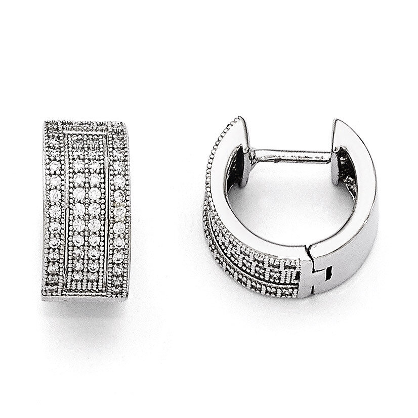 Hinged Hoop Earrings Sterling Silver &amp; Cubic Zirconia Polished QMP1305, MPN: QMP1305, 191101471230