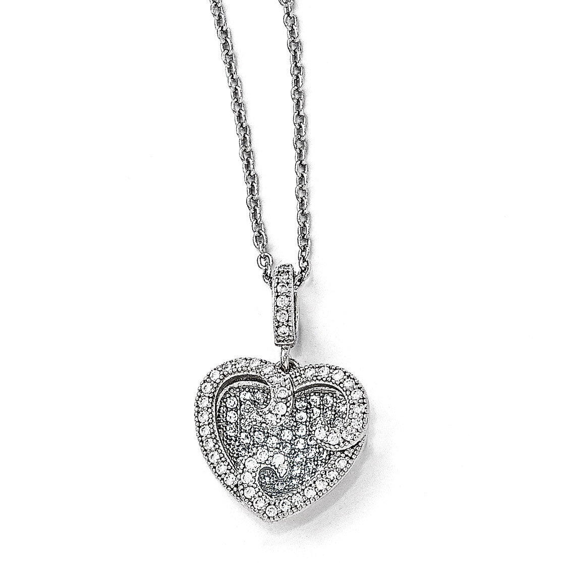 Heart Necklace Sterling Silver & Cubic Zirconia Polished QMP132-18