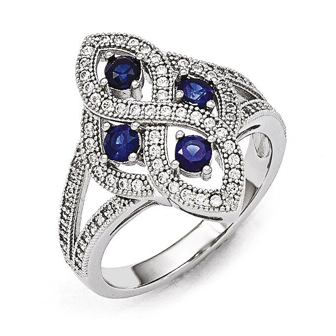 Sapphire &amp; Cubic Zirconia Polished Ring Sterling Silver QMP1332, MPN: QMP1332, 886774578057