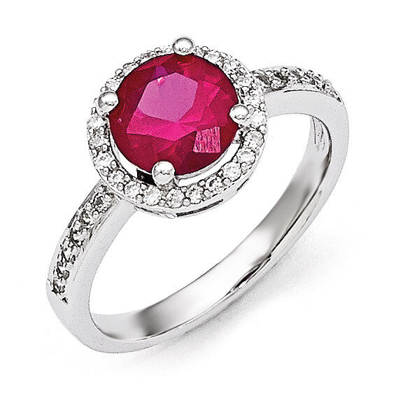 Red Corundum Polished Ring Sterling Silver &amp; Cubic Zirconia QMP1340, MPN: QMP1340, 886774578378