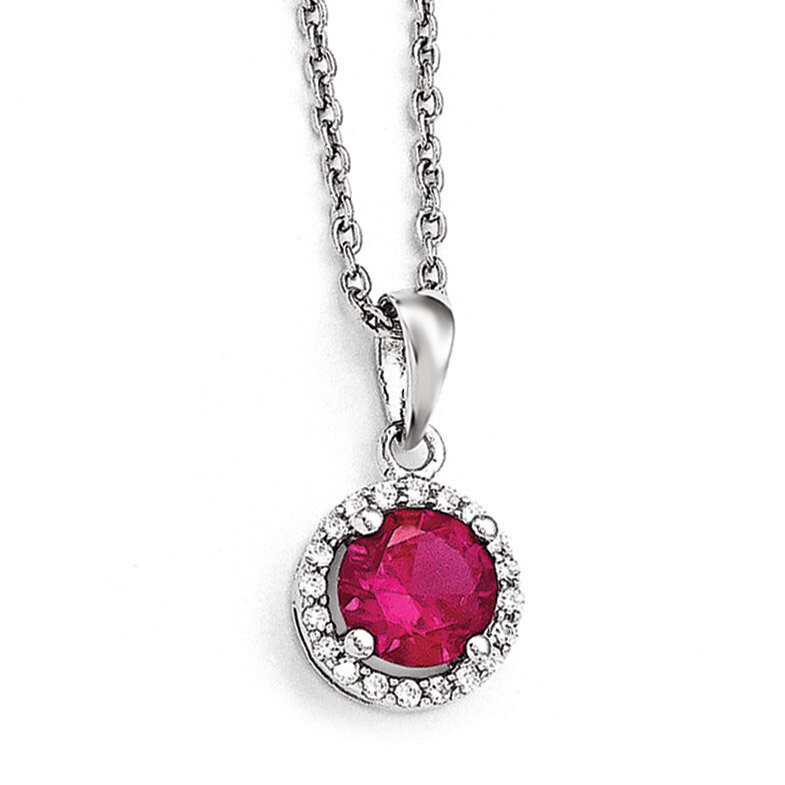 Red Corundum Necklace Sterling Silver & Cubic Zirconia QMP1341-18