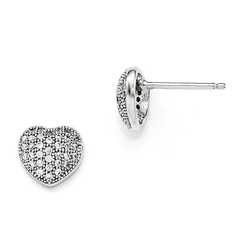 Heart Post Earrings Sterling Silver &amp; Cubic Zirconia Polished QMP141, MPN: QMP141, 886774165011