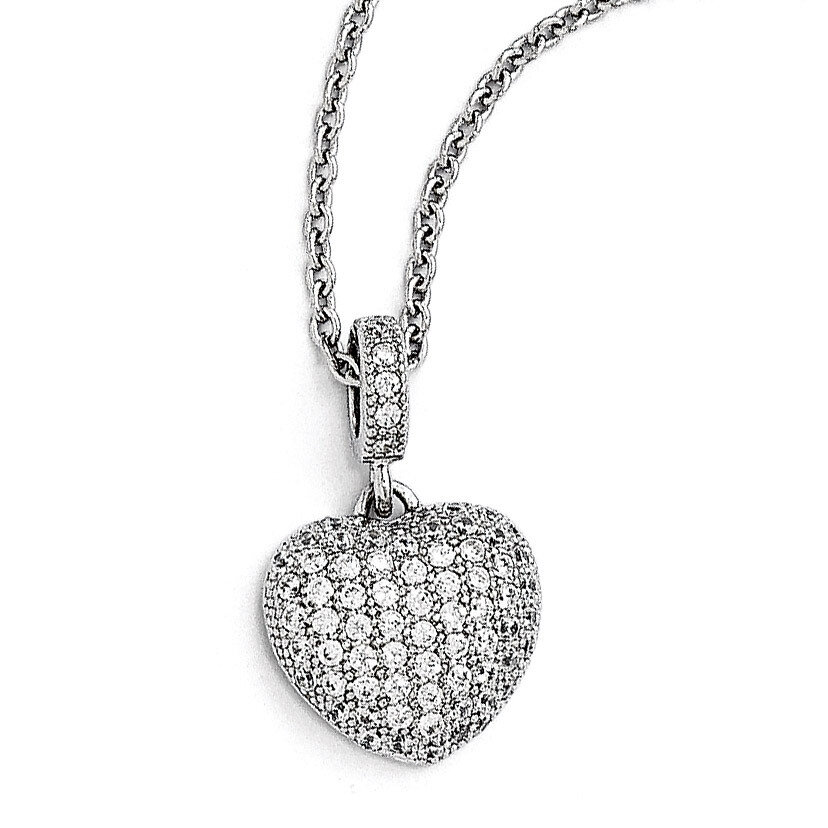 Heart Necklace Sterling Silver &amp; Cubic Zirconia Polished QMP142-18