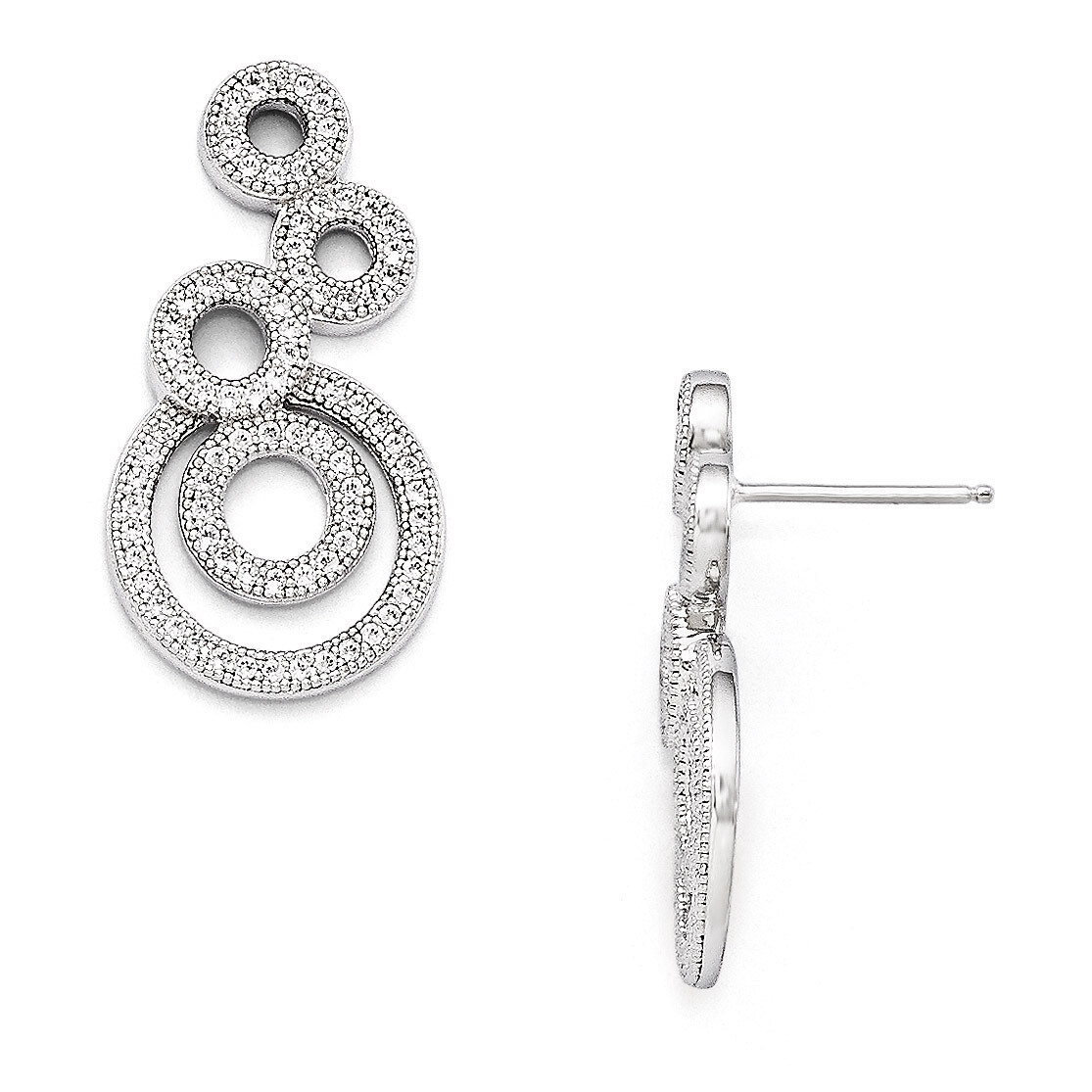 Circle Dangle Post Earrings Sterling Silver & Cubic Zirconia Polished QMP147