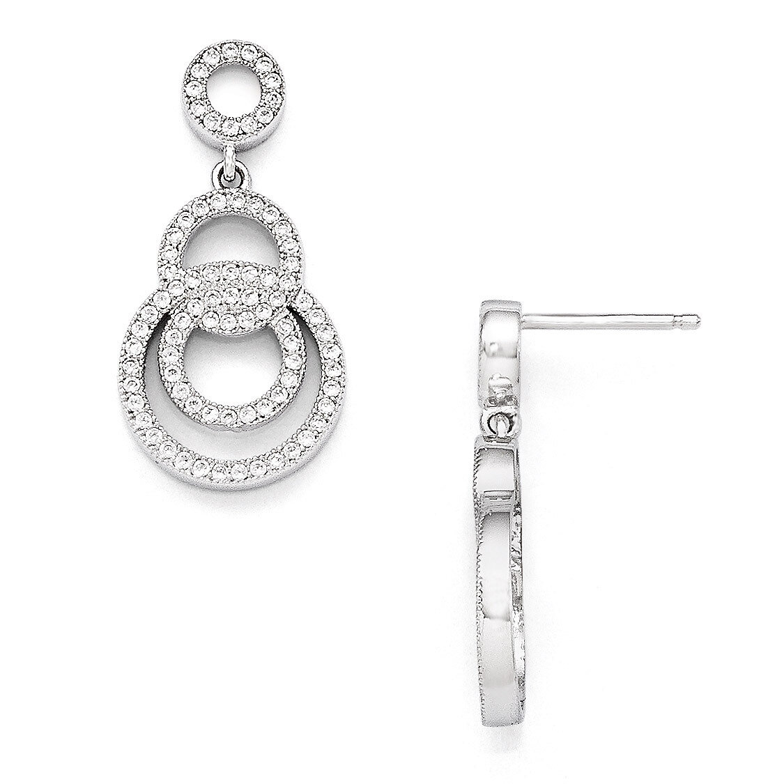 Circle Dangle Post Earrings Sterling Silver & Cubic Zirconia QMP152