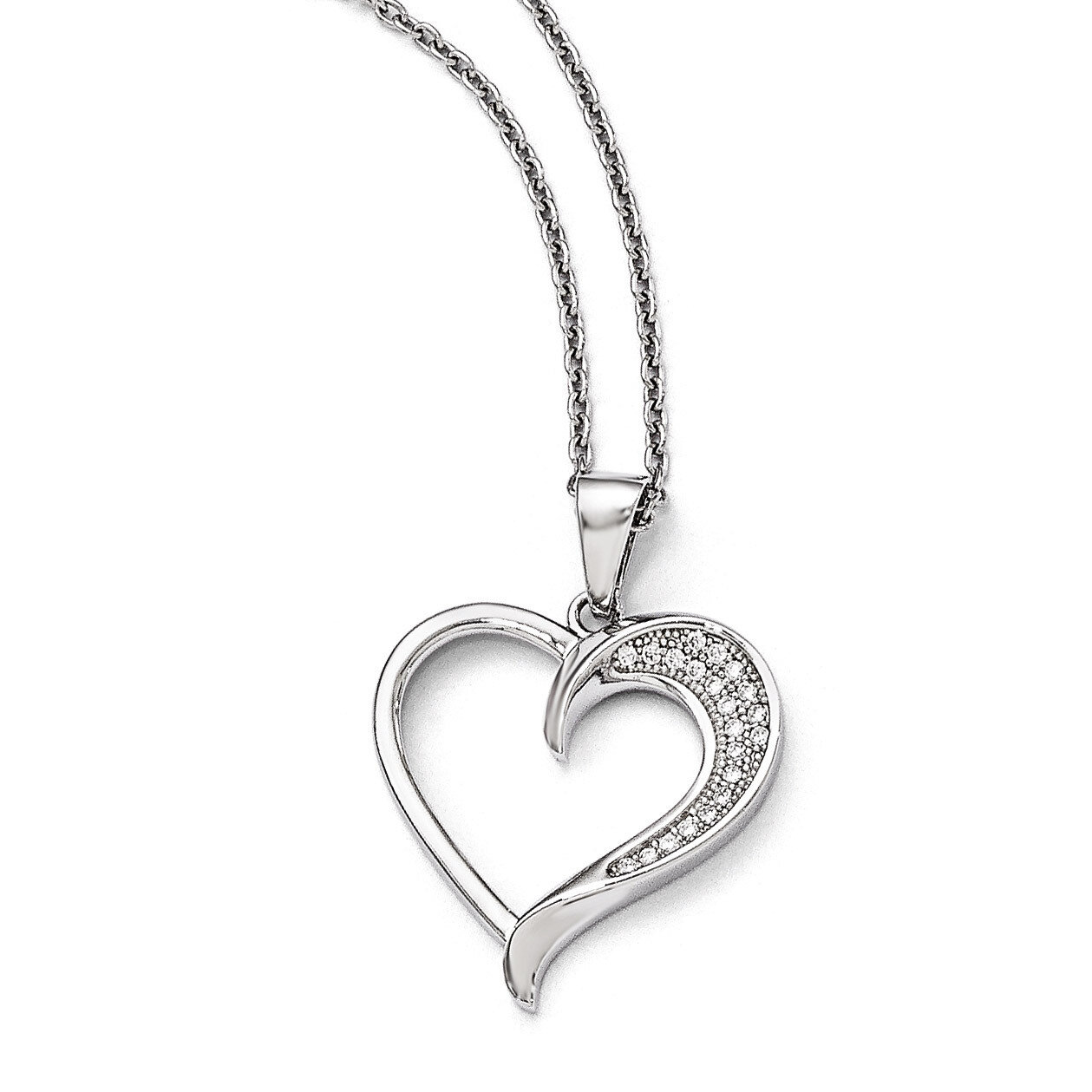 Heart Necklace Sterling Silver &amp; Cubic Zirconia Polished QMP178-18, MPN: QMP178-18, 886774297866