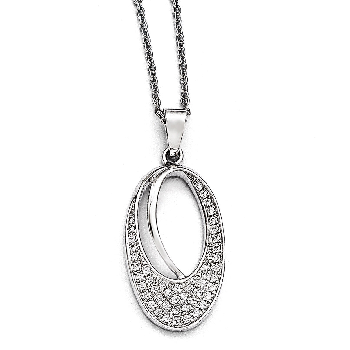 Oval Necklace Sterling Silver &amp; Cubic Zirconia Polished QMP191-18, MPN: QMP191-18, 883957547657
