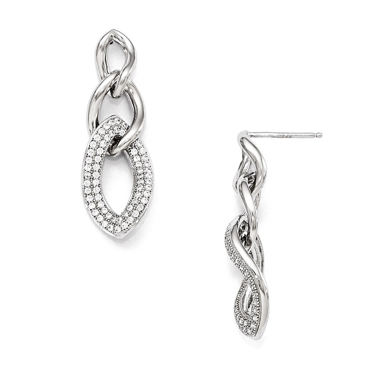 Dangle Post Earrings Sterling Silver &amp; Cubic Zirconia Polished QMP217, MPN: QMP217, 883957572635