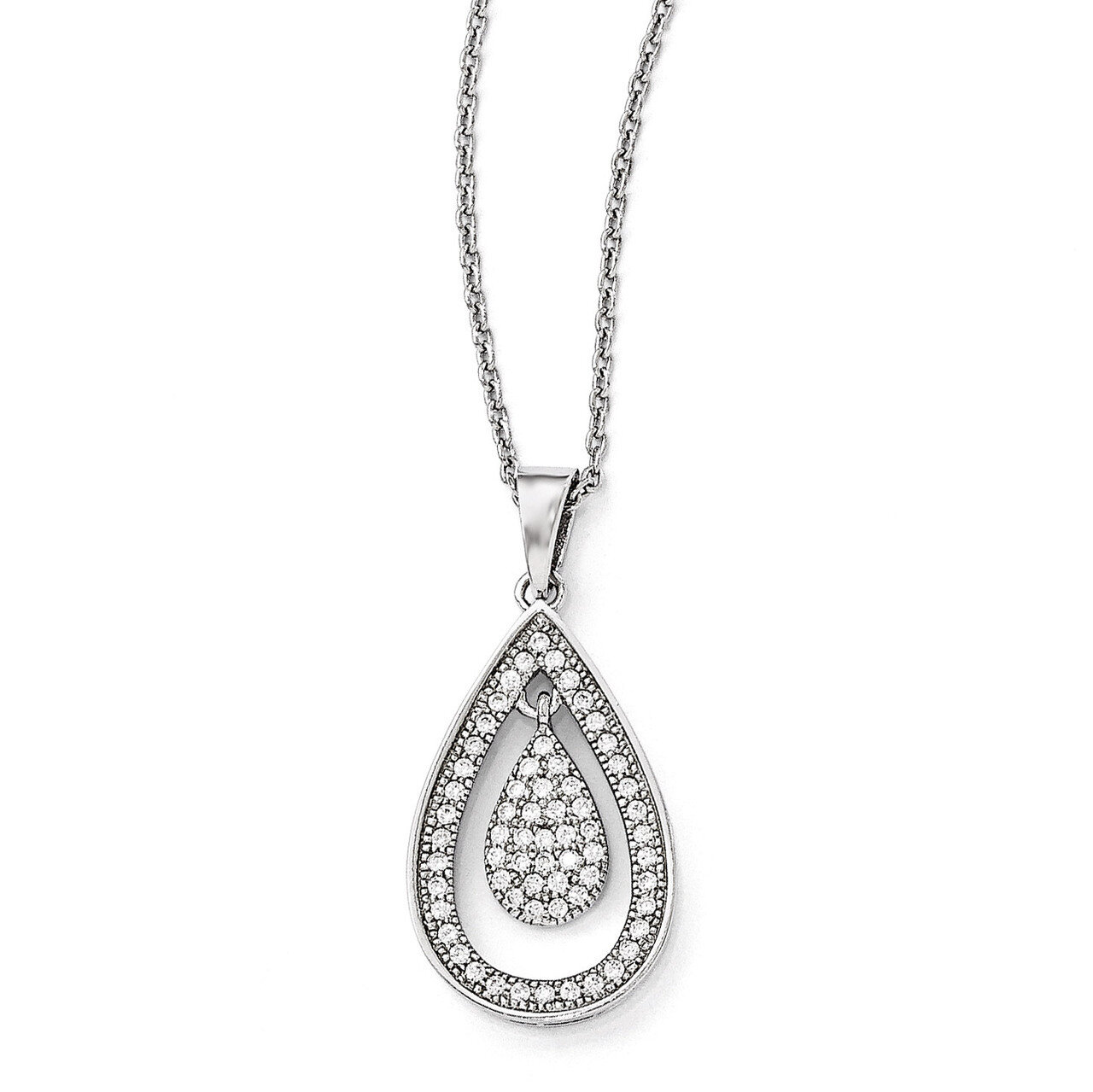 Teardrop Necklace Sterling Silver & Cubic Zirconia Polished QMP219-18