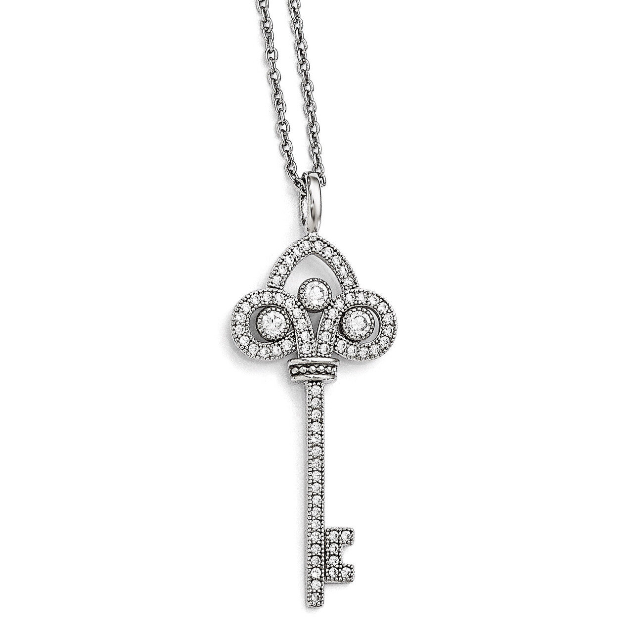 Key Necklace Sterling Silver &amp; Cubic Zirconia Polished QMP286-18, MPN: QMP286-18, 886774189475
